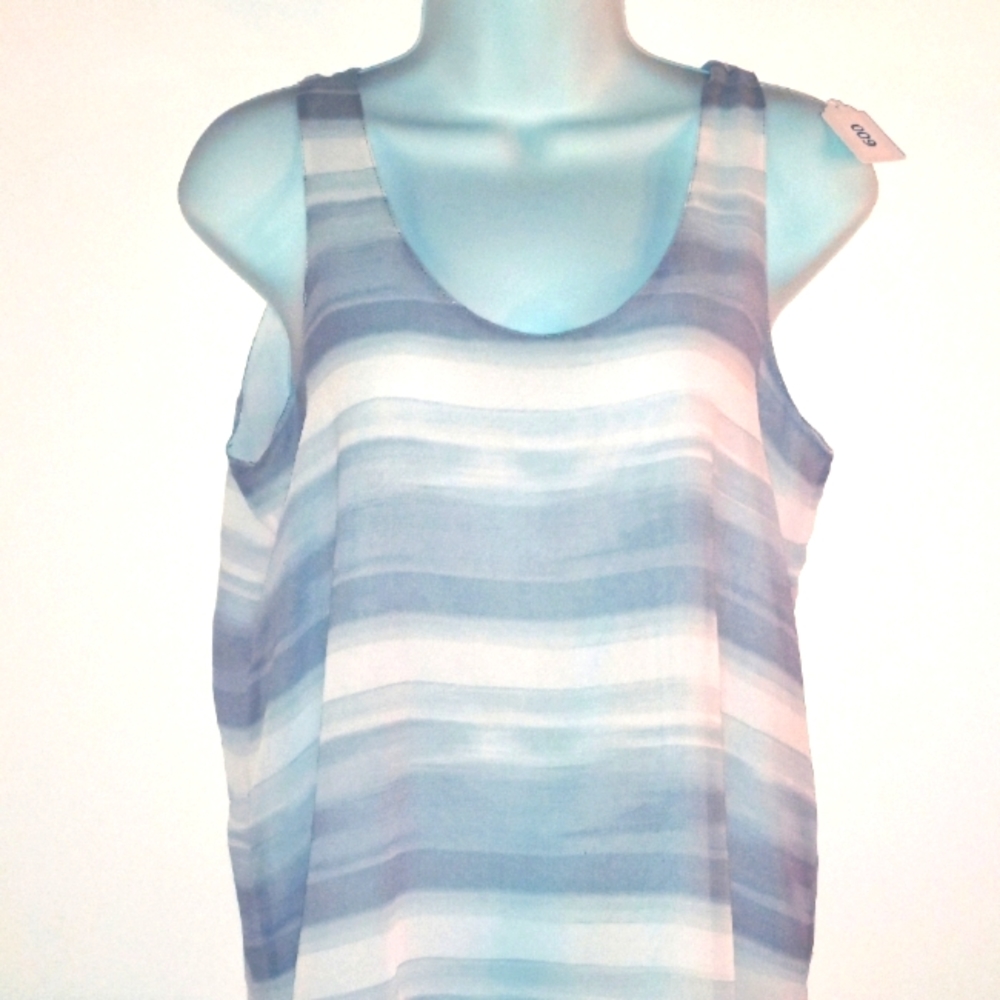 S - CALVIN KLEIN – HI-LOW BLOUSE - GRAY/WHITE –